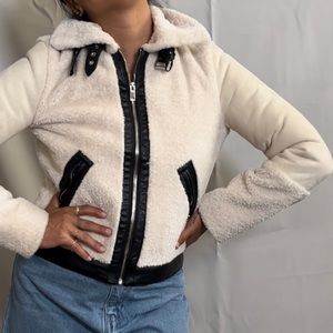 BERSHKA cropped jacket with faux leather piping in XS